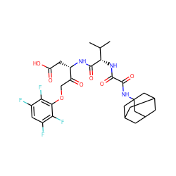 CC(C)[C@H](NC(=O)C(=O)NC12CC3CC(CC(C3)C1)C2)C(=O)N[C@@H](CC(=O)O)C(=O)COc1c(F)c(F)cc(F)c1F ZINC000026647465