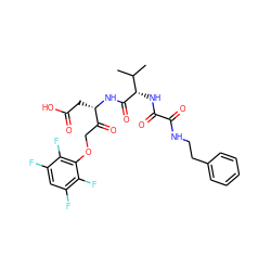 CC(C)[C@H](NC(=O)C(=O)NCCc1ccccc1)C(=O)N[C@@H](CC(=O)O)C(=O)COc1c(F)c(F)cc(F)c1F ZINC000026637023