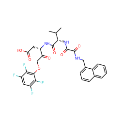 CC(C)[C@H](NC(=O)C(=O)NCc1cccc2ccccc12)C(=O)N[C@@H](CC(=O)O)C(=O)COc1c(F)c(F)cc(F)c1F ZINC000026650897