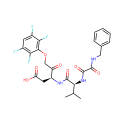 CC(C)[C@H](NC(=O)C(=O)NCc1ccccc1)C(=O)N[C@@H](CC(=O)O)C(=O)COc1c(F)c(F)cc(F)c1F ZINC000026580106