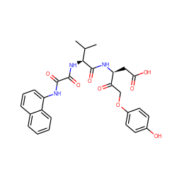 CC(C)[C@H](NC(=O)C(=O)Nc1cccc2ccccc12)C(=O)N[C@@H](CC(=O)O)C(=O)COc1ccc(O)cc1 ZINC001772632463