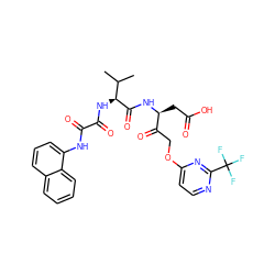 CC(C)[C@H](NC(=O)C(=O)Nc1cccc2ccccc12)C(=O)N[C@@H](CC(=O)O)C(=O)COc1ccnc(C(F)(F)F)n1 ZINC000026640310