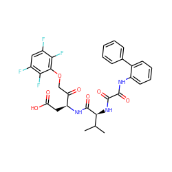 CC(C)[C@H](NC(=O)C(=O)Nc1ccccc1-c1ccccc1)C(=O)N[C@@H](CC(=O)O)C(=O)COc1c(F)c(F)cc(F)c1F ZINC000026650436