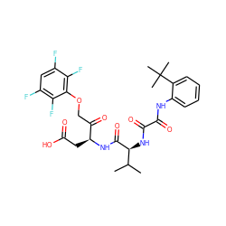 CC(C)[C@H](NC(=O)C(=O)Nc1ccccc1C(C)(C)C)C(=O)N[C@@H](CC(=O)O)C(=O)COc1c(F)c(F)cc(F)c1F ZINC000026653628