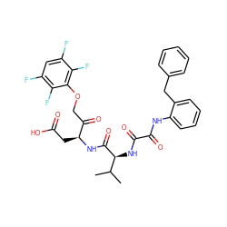 CC(C)[C@H](NC(=O)C(=O)Nc1ccccc1Cc1ccccc1)C(=O)N[C@@H](CC(=O)O)C(=O)COc1c(F)c(F)cc(F)c1F ZINC000026644936