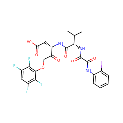 CC(C)[C@H](NC(=O)C(=O)Nc1ccccc1I)C(=O)N[C@@H](CC(=O)O)C(=O)COc1c(F)c(F)cc(F)c1F ZINC000026652225