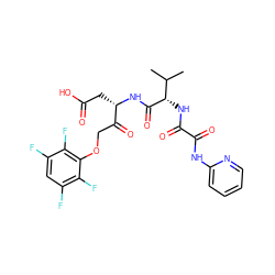 CC(C)[C@H](NC(=O)C(=O)Nc1ccccn1)C(=O)N[C@@H](CC(=O)O)C(=O)COc1c(F)c(F)cc(F)c1F ZINC000026580344