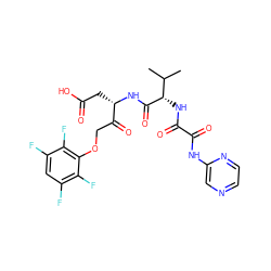 CC(C)[C@H](NC(=O)C(=O)Nc1cnccn1)C(=O)N[C@@H](CC(=O)O)C(=O)COc1c(F)c(F)cc(F)c1F ZINC000026638146