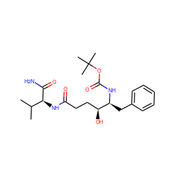 CC(C)[C@H](NC(=O)CC[C@H](O)[C@H](Cc1ccccc1)NC(=O)OC(C)(C)C)C(N)=O ZINC000005963126