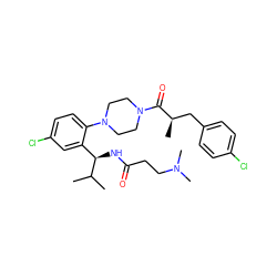 CC(C)[C@H](NC(=O)CCN(C)C)c1cc(Cl)ccc1N1CCN(C(=O)[C@H](C)Cc2ccc(Cl)cc2)CC1 ZINC000044406250