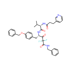 CC(C)[C@H](NC(=O)CCc1cccnc1)C(=O)N[C@@H](Cc1ccc(OCc2ccccc2)cc1)C(=O)C(F)(F)C(=O)NCc1ccccc1 ZINC000026497579