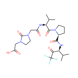 CC(C)[C@H](NC(=O)CN1CCN(CC(=O)O)C1=O)C(=O)N1CCC[C@H]1C(=O)N[C@H](C(=O)C(F)(F)F)C(C)C ZINC000003993730