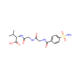 CC(C)[C@H](NC(=O)CNC(=O)CNC(=O)c1ccc(S(N)(=O)=O)cc1)C(=O)O ZINC000027638925