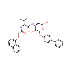 CC(C)[C@H](NC(=O)COc1cccc2ccccc12)C(=O)N[C@@H](CC(=O)O)C(=O)COc1ccc(-c2ccccc2)cc1 ZINC000027183935