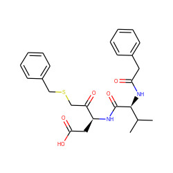 CC(C)[C@H](NC(=O)Cc1ccccc1)C(=O)N[C@@H](CC(=O)O)C(=O)CSCc1ccccc1 ZINC000013589580