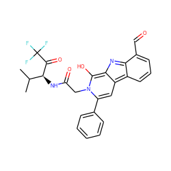 CC(C)[C@H](NC(=O)Cn1c(-c2ccccc2)cc2c3cccc(C=O)c3nc-2c1O)C(=O)C(F)(F)F ZINC000100729432