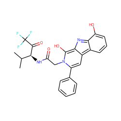 CC(C)[C@H](NC(=O)Cn1c(-c2ccccc2)cc2c3cccc(O)c3nc-2c1O)C(=O)C(F)(F)F ZINC000100729451