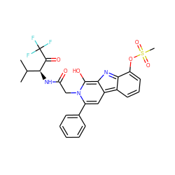 CC(C)[C@H](NC(=O)Cn1c(-c2ccccc2)cc2c3cccc(OS(C)(=O)=O)c3nc-2c1O)C(=O)C(F)(F)F ZINC000100729480