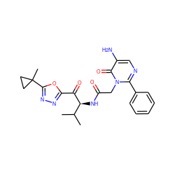 CC(C)[C@H](NC(=O)Cn1c(-c2ccccc2)ncc(N)c1=O)C(=O)c1nnc(C2(C)CC2)o1 ZINC000013862569