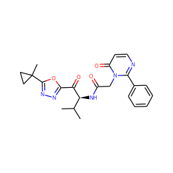 CC(C)[C@H](NC(=O)Cn1c(-c2ccccc2)nccc1=O)C(=O)c1nnc(C2(C)CC2)o1 ZINC000013862575