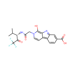 CC(C)[C@H](NC(=O)Cn1ccc2c3ccc(C(=O)O)cc3nc-2c1O)C(=O)C(F)(F)F ZINC000100729465