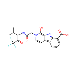 CC(C)[C@H](NC(=O)Cn1ccc2c3cccc(C(=O)O)c3nc-2c1O)C(=O)C(F)(F)F ZINC000100729416