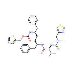 CC(C)[C@H](NC(=O)N(C)Cc1cscn1)C(=O)N[C@H](CC[C@H](Cc1ccccc1)NC(=O)OCc1cncs1)Cc1ccccc1 ZINC000150604072