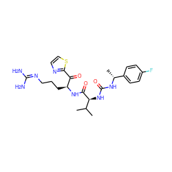 CC(C)[C@H](NC(=O)N[C@H](C)c1ccc(F)cc1)C(=O)N[C@@H](CCCN=C(N)N)C(=O)c1nccs1 ZINC000036184940