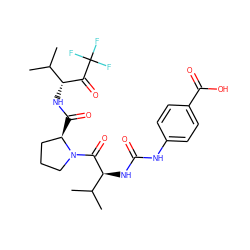 CC(C)[C@H](NC(=O)Nc1ccc(C(=O)O)cc1)C(=O)N1CCC[C@H]1C(=O)N[C@@H](C(=O)C(F)(F)F)C(C)C ZINC000013762506