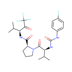 CC(C)[C@H](NC(=O)Nc1ccc(F)cc1)C(=O)N1CCC[C@H]1C(=O)N[C@H](C(=O)C(F)(F)F)C(C)C ZINC000013762550