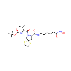 CC(C)[C@H](NC(=O)OC(C)(C)C)C(=O)N1CC2(C[C@H]1C(=O)NCCCCCC(=O)NO)SCCS2 ZINC000072126956