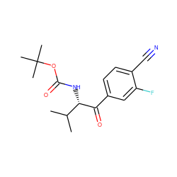 CC(C)[C@H](NC(=O)OC(C)(C)C)C(=O)c1ccc(C#N)c(F)c1 ZINC000084672100