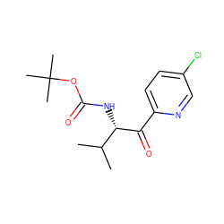 CC(C)[C@H](NC(=O)OC(C)(C)C)C(=O)c1ccc(Cl)cn1 ZINC000084672102