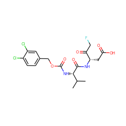 CC(C)[C@H](NC(=O)OCc1ccc(Cl)c(Cl)c1)C(=O)N[C@@H](CC(=O)O)C(=O)CF ZINC000028394754