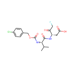 CC(C)[C@H](NC(=O)OCc1ccc(Cl)cc1)C(=O)N[C@@H](CC(=O)O)C(=O)CF ZINC000003992385