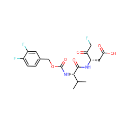 CC(C)[C@H](NC(=O)OCc1ccc(F)c(F)c1)C(=O)N[C@@H](CC(=O)O)C(=O)CF ZINC000028394188