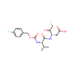 CC(C)[C@H](NC(=O)OCc1ccc(F)cc1)C(=O)N[C@@H](CC(=O)O)C(=O)CF ZINC000028374825