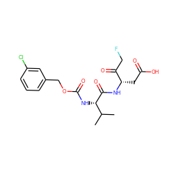 CC(C)[C@H](NC(=O)OCc1cccc(Cl)c1)C(=O)N[C@@H](CC(=O)O)C(=O)CF ZINC000003992383