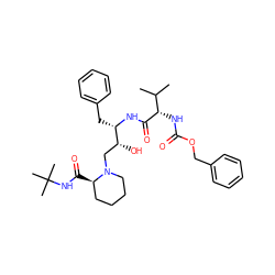 CC(C)[C@H](NC(=O)OCc1ccccc1)C(=O)N[C@@H](Cc1ccccc1)[C@H](O)CN1CCCC[C@H]1C(=O)NC(C)(C)C ZINC000014943366