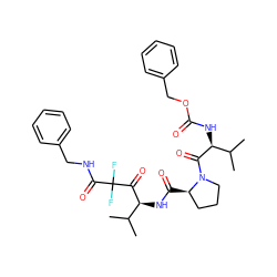 CC(C)[C@H](NC(=O)OCc1ccccc1)C(=O)N1CCC[C@H]1C(=O)N[C@H](C(=O)C(F)(F)C(=O)NCc1ccccc1)C(C)C ZINC000027898360