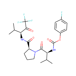 CC(C)[C@H](NC(=O)Oc1ccc(F)cc1)C(=O)N1CCC[C@H]1C(=O)N[C@H](C(=O)C(F)(F)F)C(C)C ZINC000013762579