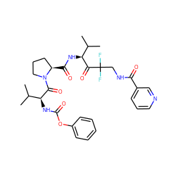 CC(C)[C@H](NC(=O)Oc1ccccc1)C(=O)N1CCC[C@H]1C(=O)N[C@H](C(=O)C(F)(F)CNC(=O)c1cccnc1)C(C)C ZINC000026851120