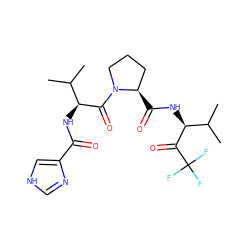 CC(C)[C@H](NC(=O)c1c[nH]cn1)C(=O)N1CCC[C@H]1C(=O)N[C@H](C(=O)C(F)(F)F)C(C)C ZINC000013762524