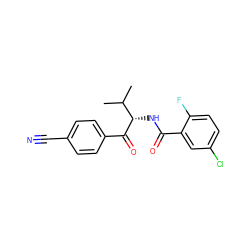 CC(C)[C@H](NC(=O)c1cc(Cl)ccc1F)C(=O)c1ccc(C#N)cc1 ZINC000084688688