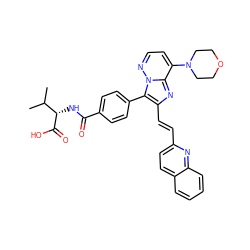 CC(C)[C@H](NC(=O)c1ccc(-c2c(/C=C/c3ccc4ccccc4n3)nc3c(N4CCOCC4)ccnn23)cc1)C(=O)O ZINC001772611054