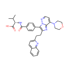 CC(C)[C@H](NC(=O)c1ccc(-c2c(CCc3ccc4ccccc4n3)nc3c(N4CCOCC4)ccnn23)cc1)C(=O)O ZINC001772601839