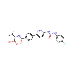 CC(C)[C@H](NC(=O)c1ccc(-c2ccc(NC(=O)Nc3ccc(F)cc3)cn2)cc1)C(=O)O ZINC000072126942