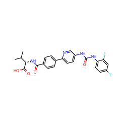 CC(C)[C@H](NC(=O)c1ccc(-c2ccc(NC(=O)Nc3ccc(F)cc3F)cn2)cc1)C(=O)O ZINC000072125029