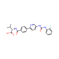 CC(C)[C@H](NC(=O)c1ccc(-c2ccc(NC(=O)Nc3ccccc3F)cn2)cc1)C(=O)O ZINC000072125824