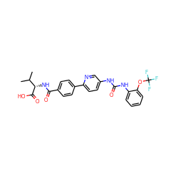 CC(C)[C@H](NC(=O)c1ccc(-c2ccc(NC(=O)Nc3ccccc3OC(F)(F)F)cn2)cc1)C(=O)O ZINC000072126917